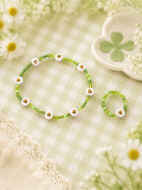 Lucky Love Green Heart Bracelet & Ring Set 8”